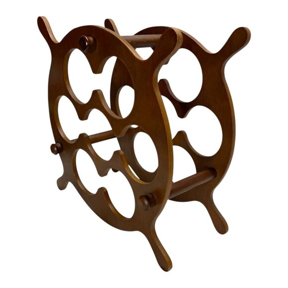 Milbern Wooden Ships Wheel Wine Nautical Rack Holder 7 Slots Tabletop Vintage - Picture 2 of 9